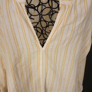 Yellow & White Striped blouse Sz M